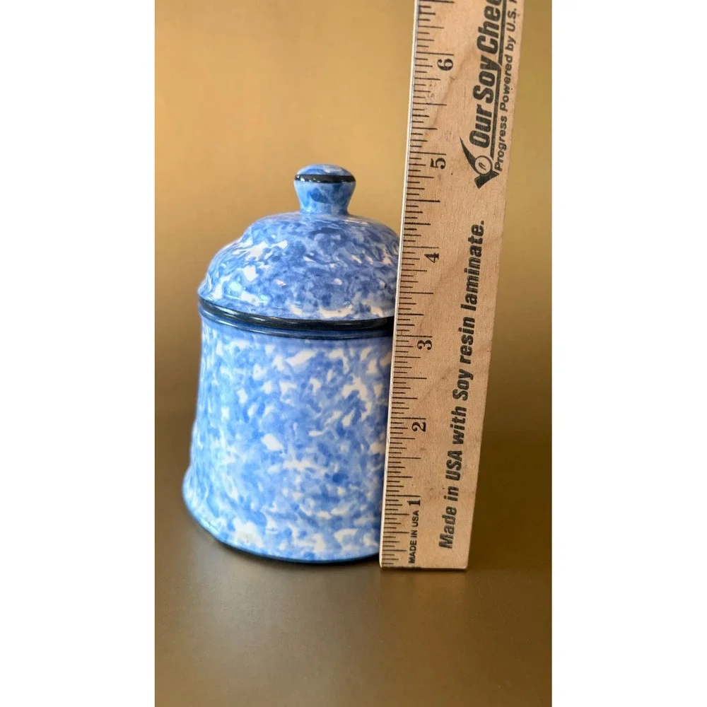 Stangl Pottery Town and Country Blue Spongeware Lidded Sugar Bowl Small Canister